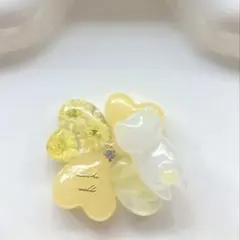 再販△】レジン ヘアゴム 花モチーフと猫ちゃん ミルキーイエロー◡̈