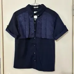 アクシーズファム ジャガードプリーツブラウス 紺 青のサムネイル