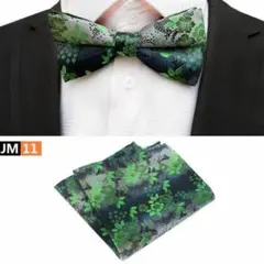 蝶ネクタイ　チーフ　2点セット　花柄　結婚式　パーティー　イベント　ワンタッチ