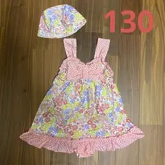 女の子 ワンピース水着 花柄 帽子付き