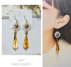 ＃235　パールフラワー×べっ甲カラー　　大ぶり　大人かわいいピアス/イヤリング