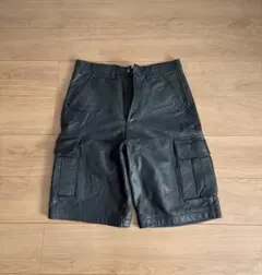 JOHNBULL レザー ショート カーゴ パンツ size: L 黒 裏地破有