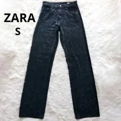 ザラ ストレート レッグミッドライズラインストーン デニム パンツ 黒 y2k