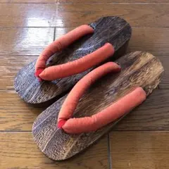 木製下駄 オレンジ鼻緒