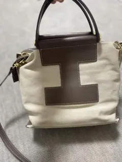 訳あり✨イアクッチ Iロゴ キャンバス×レザートート ベージュ ブラウン