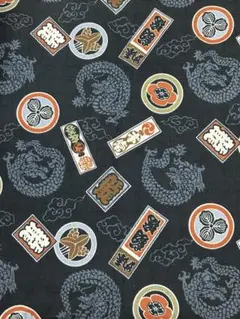 千社札 家紋 和柄 生地 カットクロス 東海道 黒地 綿 コットン