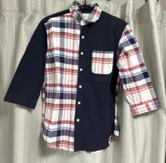 THE SHOP TK 七分袖シャツ チェック柄 ネイビー Sのサムネイル