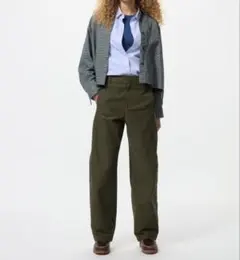 【新品】UNIQLO ユニクロ ジャージーバレルレッグパンツ 丈長め オリーブM