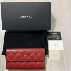 CHANEL レザー製のキルティングデザイン キャビアスキンレッドの長財布のサムネイル