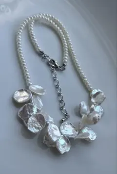 淡水パール　虹色　ギラギラ　ケシパール　ペタル　花びら　ネックレス