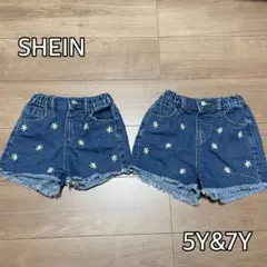 SHEIN デイジー 刺繍 デニム ショートパンツ 姉妹 お揃い 5Y 7Y