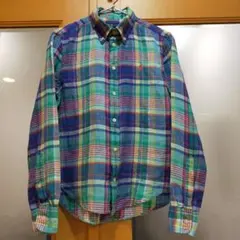 ラルフローレン リネン100％ マドラスチェック ボタンダウンシャツ