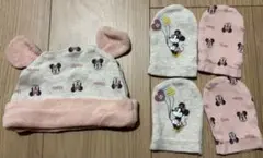 ミニーマウス 耳付き帽子と手袋セット