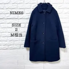 ニーム Nimes 2 WAYコート ノーカラー 襟取り外し可 M ネイビー