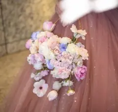 フープブーケ ピンク チューリップ　ブートニア付