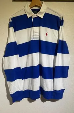 現行タグ ポロラルフローレン ラガーシャツ 太ボーダー 青白 M クラシック