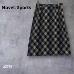【ヌーベルスポーツ】 ウールスカート　ミディ丈 チェック　ブラウン　9AR