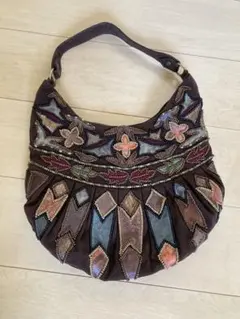 ビーズ刺繍ショルダーバッグ ブラウン 約30cm