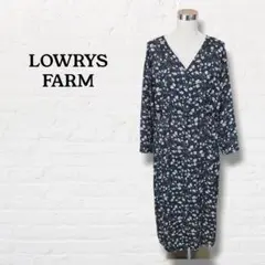 ローリーズファーム☆ 花柄 Vネック ロングワンピース【M】ブラック