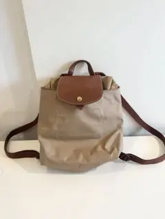 ロンシャン　ベージュ ナイロン レザー リュック