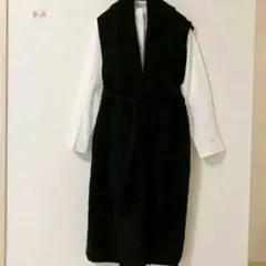 ロングシャツワンピース×ニットロングジレ2点セット★ロングベスト/バンドカラ2