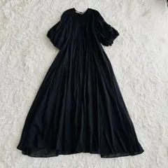【極美品】AMERI コットン ロング丈 ワンピース 2WAY 黒 ボリューム袖のサムネイル