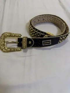 ブラックレザー ゴールドスタッズ ベルト hermetic@ 今日まで値引き