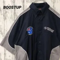 C2148 BOOSTUP 海外古着 ワークシャツ 半袖 シャツ 刺繍 企業