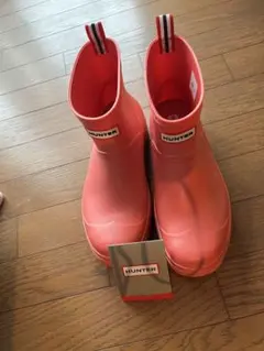 HUNTER ピンク ロングレインブーツ UK38 - メルカリ