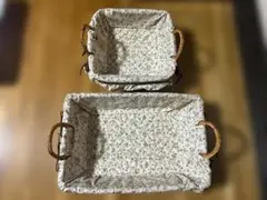 COUNTRY SPICE 花柄布付き かごバスケット 大小２個セット