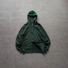 オールドユニクロフルジップパーカースウェットダブルジップフェード短丈ボックス緑M
