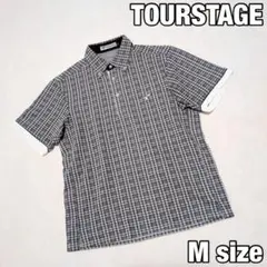 美品✨【TOURSTAGE】グレンチェック柄 ポロシャツ ロゴ刺繍 ゴルフ M