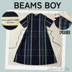 美品》ビームスボーイ　ボーイ ビッグタータンワンピース 半袖 肩ボタン リボンのサムネイル
