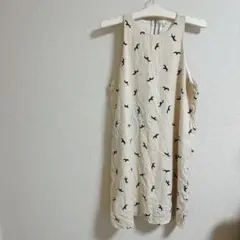 鳥プリント ノースリーブワンピース Lサイズ
