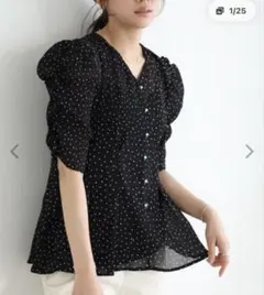 マーベラスバイピエロ❤︎ ドット楊柳ウエストタックブラウス黒⭐︎超美品！のサムネイル