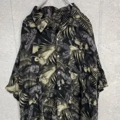 MONTAGE 開襟シャツ　総柄シャツ　半袖ビックサイズ　レーヨン100 2XLのサムネイル