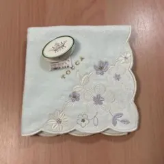 TOCCA タオルハンカチ　薄水色　花柄刺繍　タグ付き