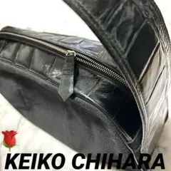 美品クロコダイル風合皮布ハンドバッグ黒ブラック34x16x12型押しケイコチハラ