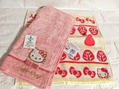 ハローキティ　タオルハンカチ　ショートケーキ＆ ピンクフルール2枚セット