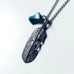 【新品】フェザー シルバー ネックレス ターコイズ 天然石 羽 ユニセックス