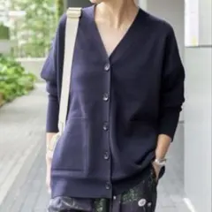 美品✨24AW スピックアンドスパン ダブルジャガード カーディガン ネイビー