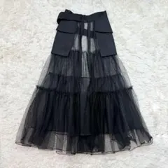 美品✨メゾンスペシャル　チュールティアードベルトスカート 巻きスカート　ブラック