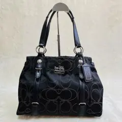 COACH シグネチャー キャンバス レザートートバッグ 黒 美品