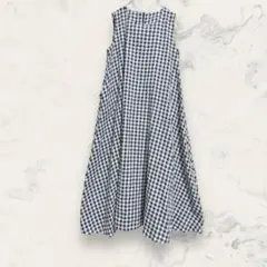 ノースリーブロングワンピース フレア キンガムチェック 綿 夏 体型カバー