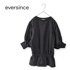 エバーシンス ブラック 半袖カットソー バルーンスリーブ コットン ウエストゴム
