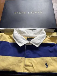 Ralph Lauren ポロシャツ 青と黄色のボーダーMENSサイズ:LG幅広
