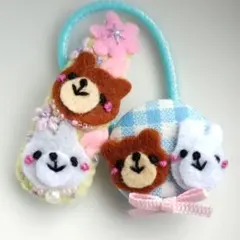 くまうさぎ桜パッチンピンヘアゴムセット