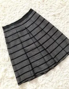 【アンタイトル】フレアスカート　ウエストリボン素材　グレー×ブラック　S