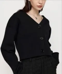 SLY ウォッシャブル ハイゲージ ブイネック クロップ カーディガン