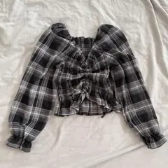 チェック柄シャーリングトップス　韓国